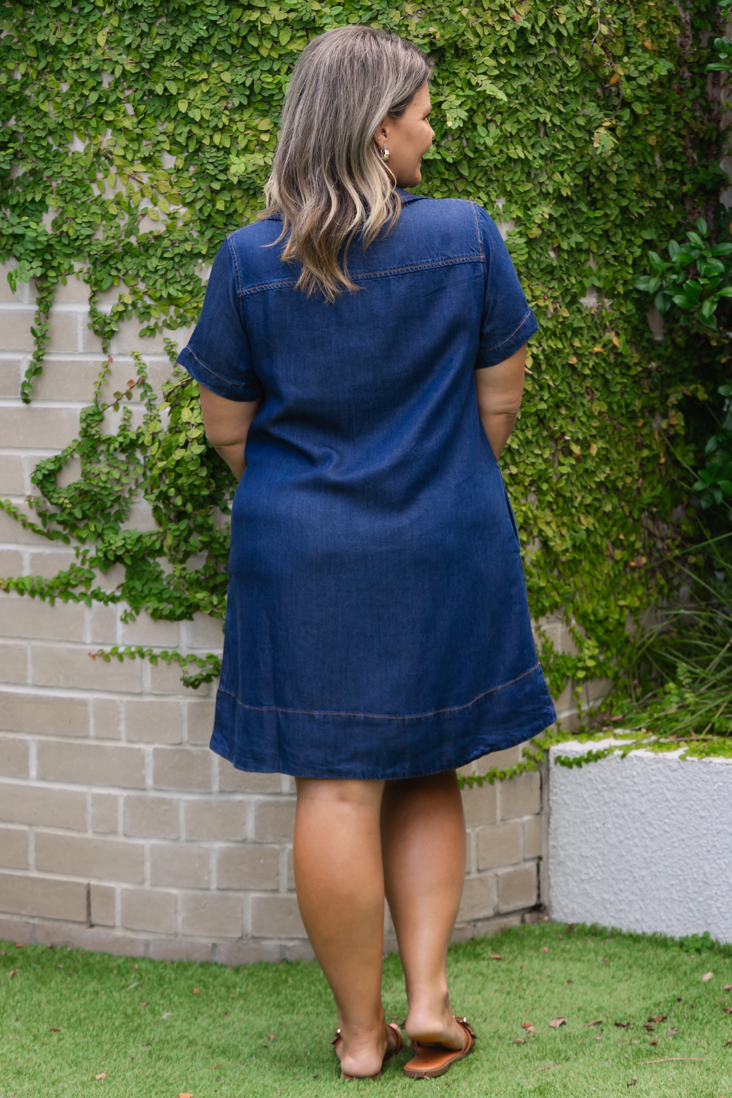 Beth V Neck Denim Dress Indigo
