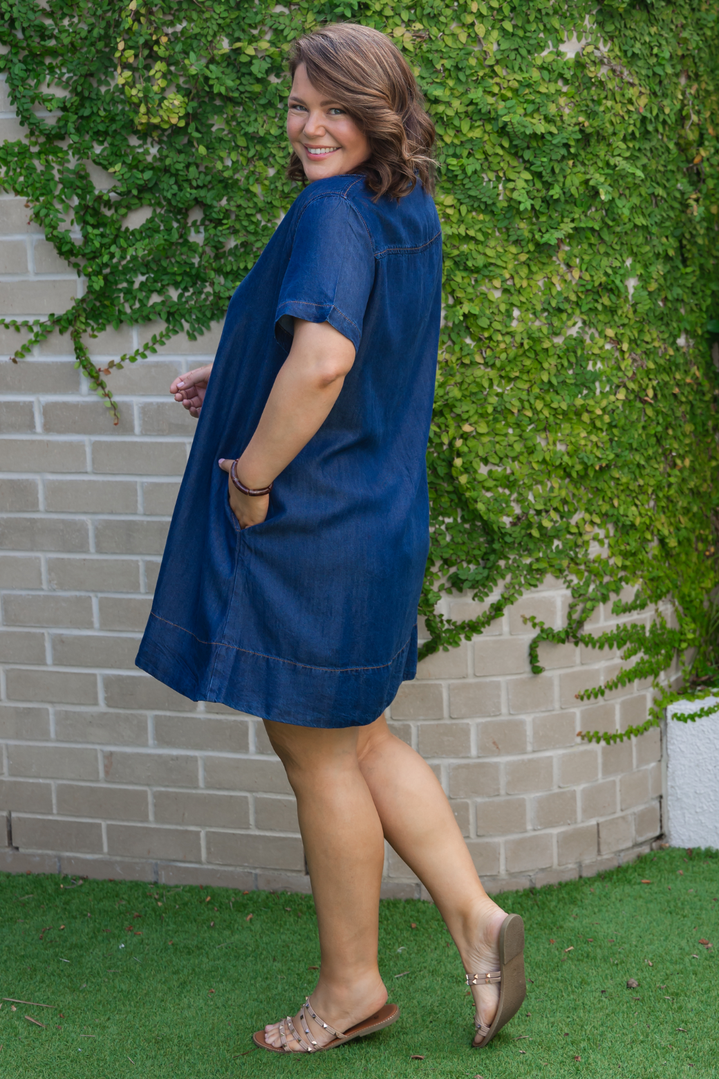 Beth V Neck Denim Dress Indigo