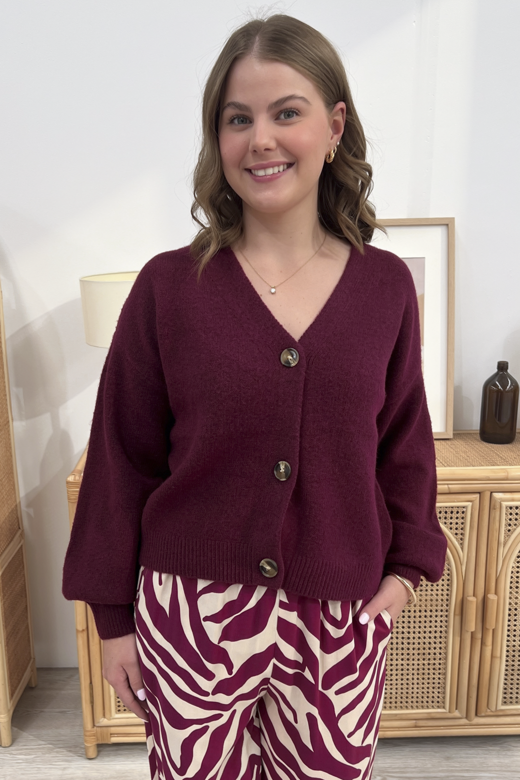 Betsy Wool Blend Cardigan Burgundy