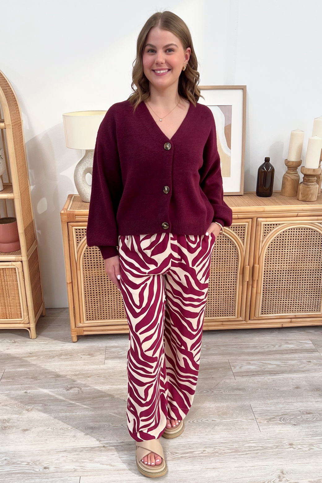 Betsy Wool Blend Cardigan Burgundy