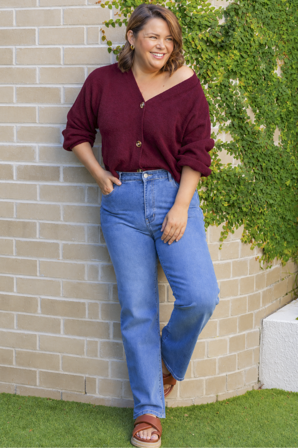 Betsy Wool Blend Cardigan Burgundy