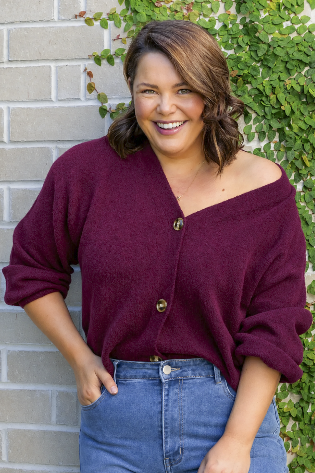 Betsy Wool Blend Cardigan Burgundy