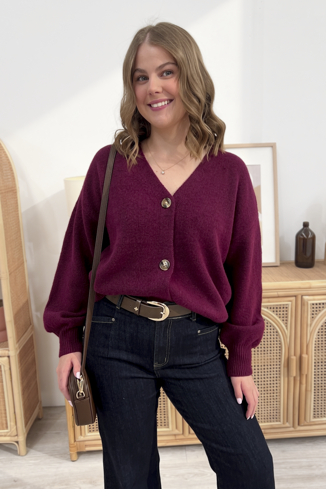 Betsy Wool Blend Cardigan Burgundy
