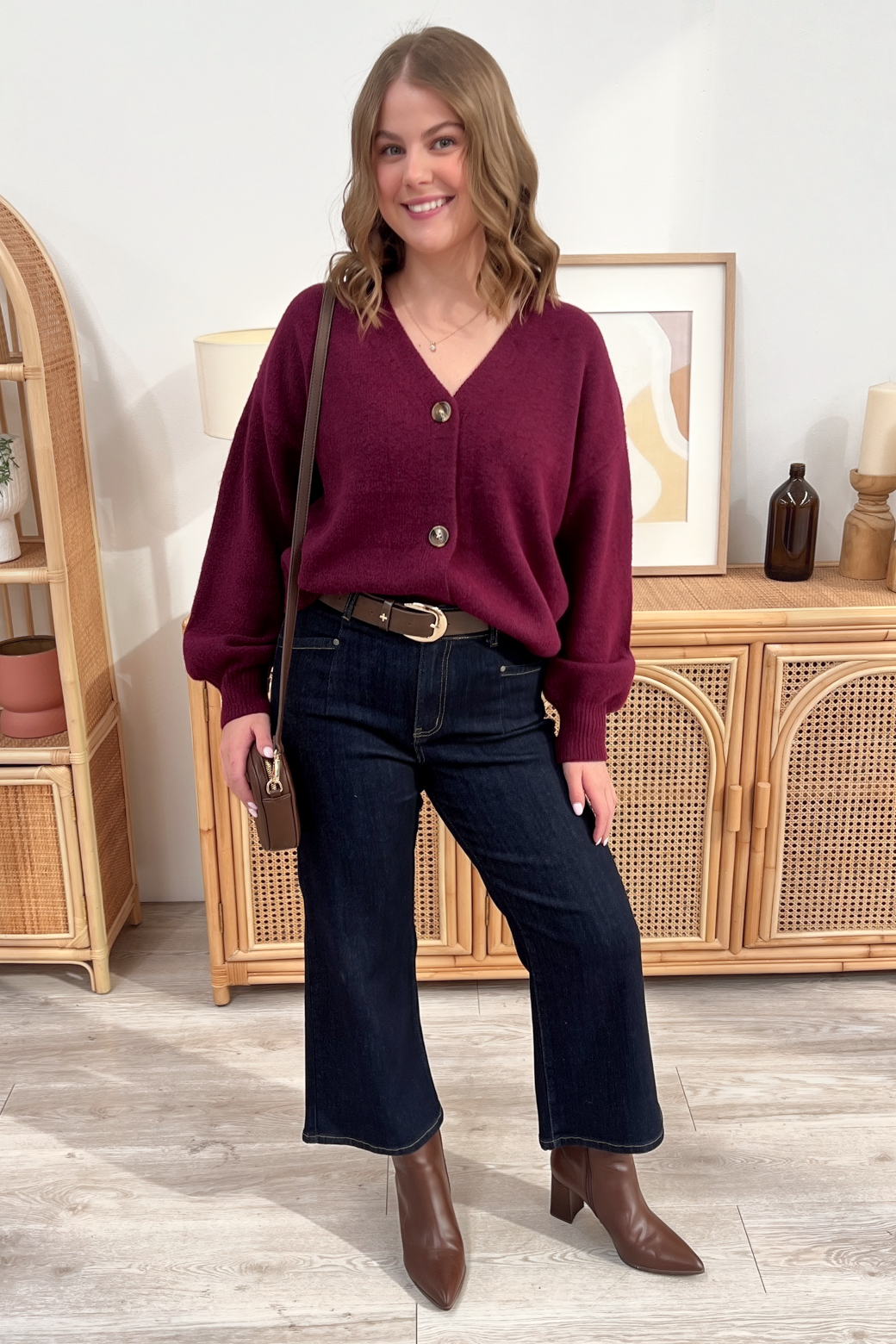 Betsy Wool Blend Cardigan Burgundy