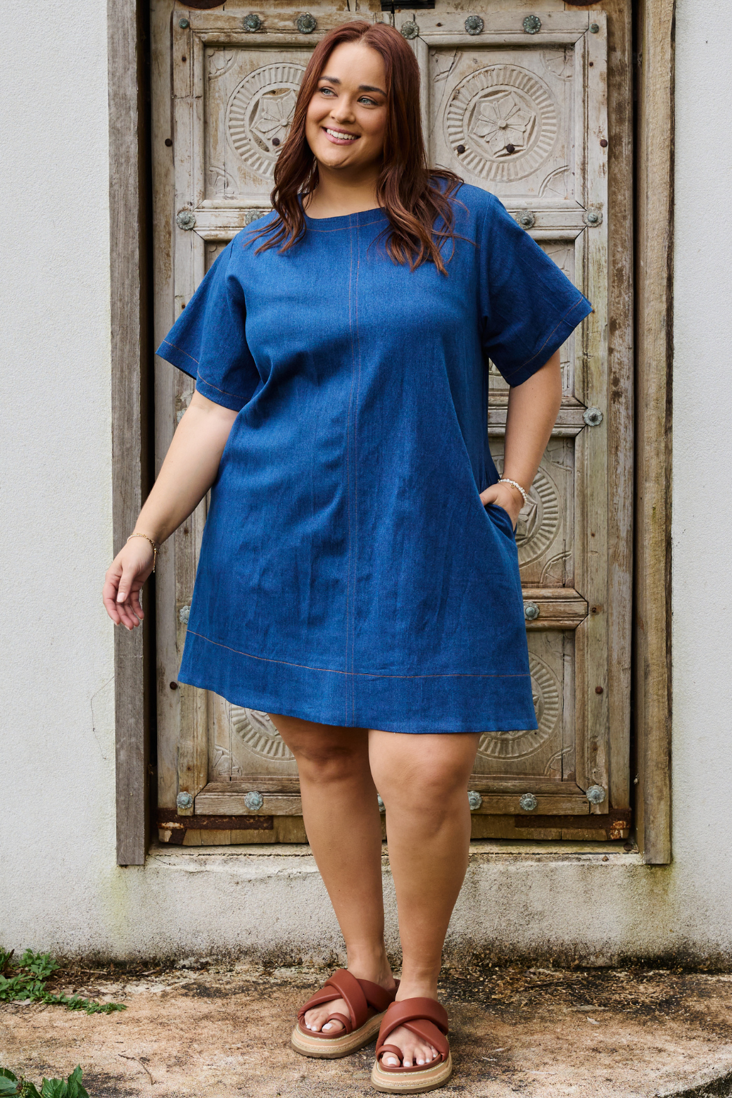Bianca Denim Shift Dress Mid Blue