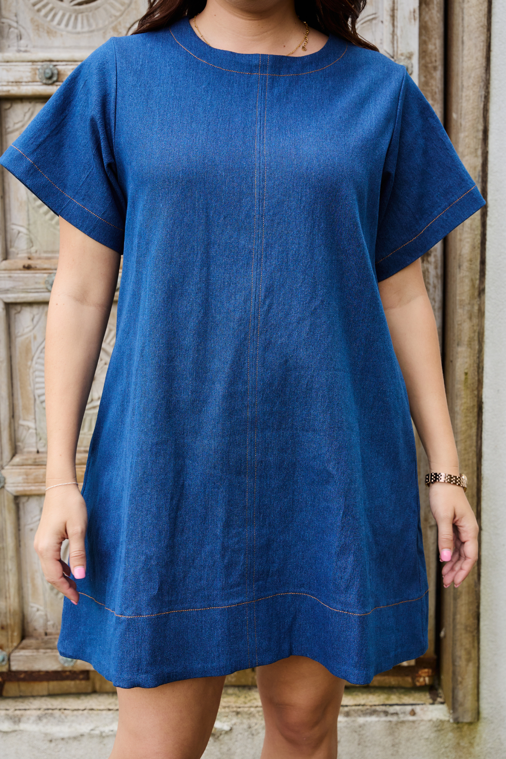 Bianca Denim Shift Dress Mid Blue