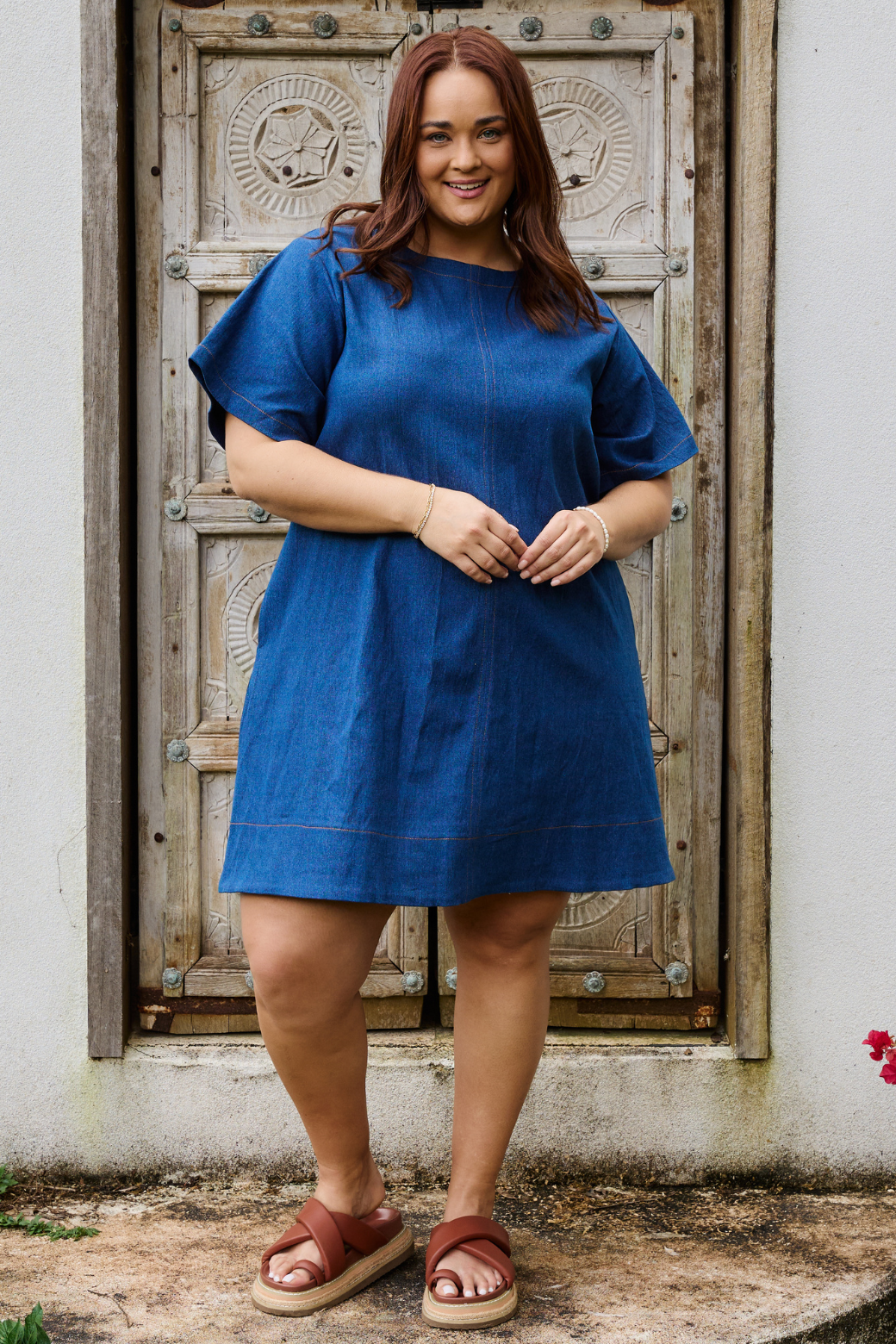 Bianca Denim Shift Dress Mid Blue
