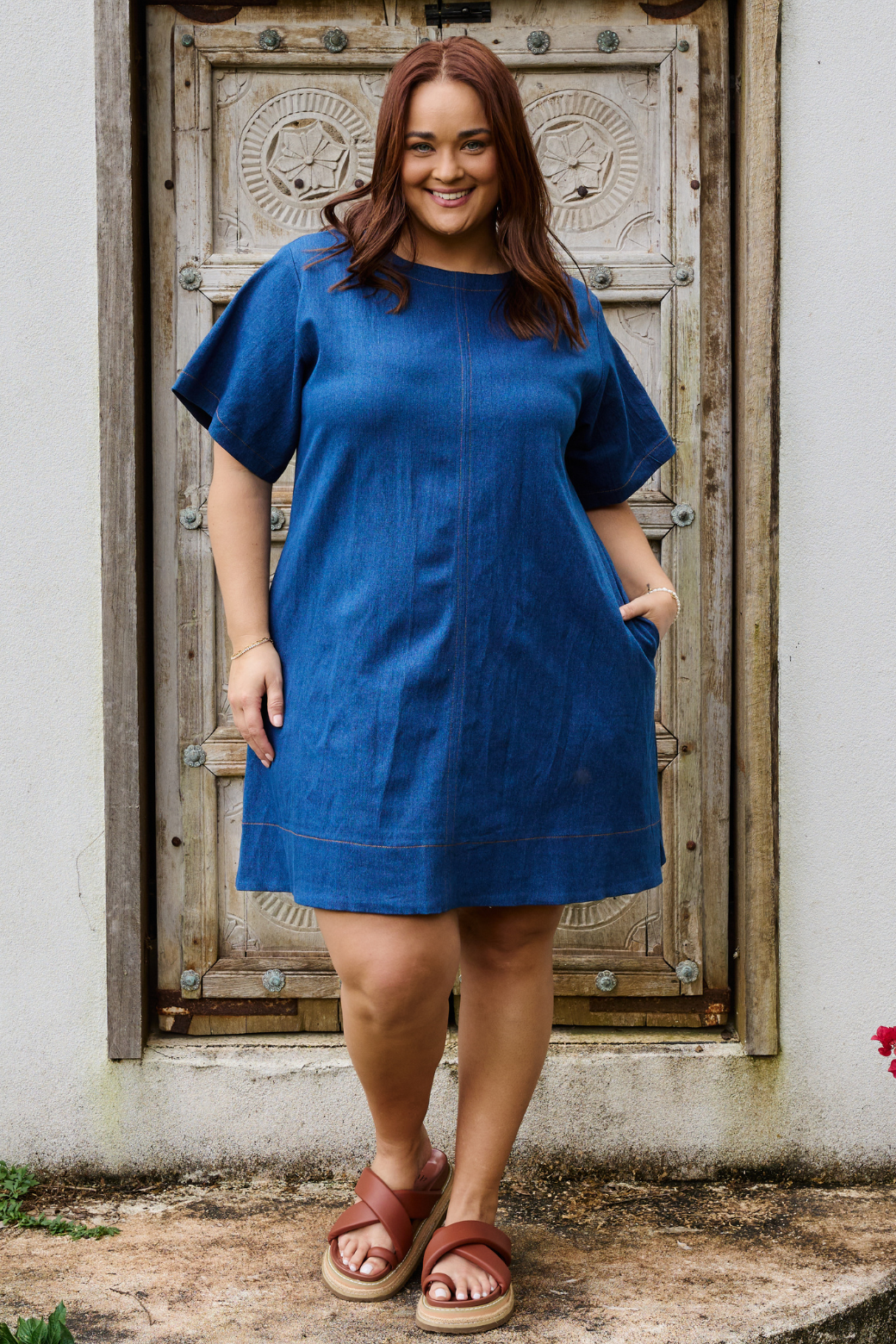 Bianca Denim Shift Dress Mid Blue