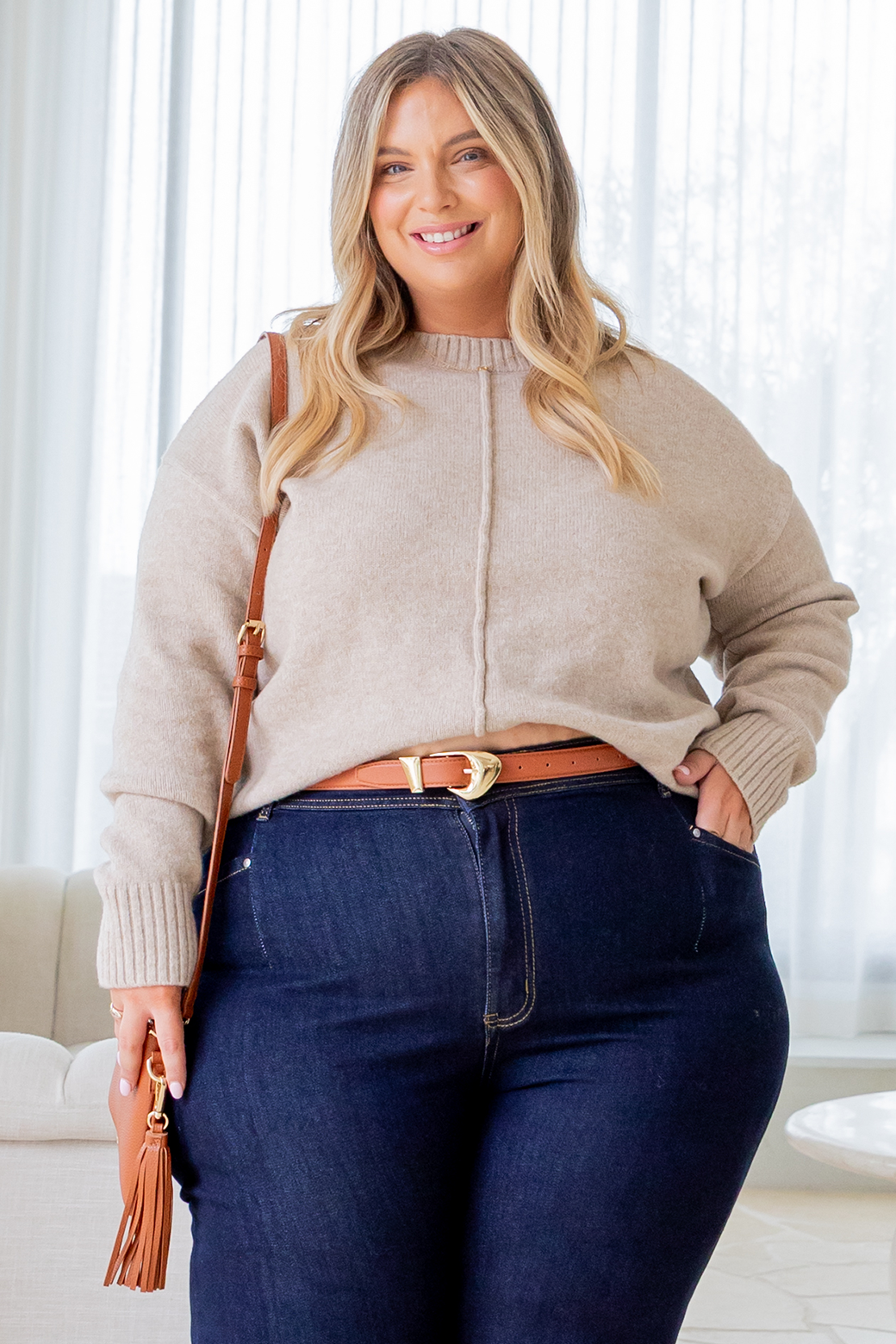 Bilson Wool Blend Crew Neck Jumper Latte