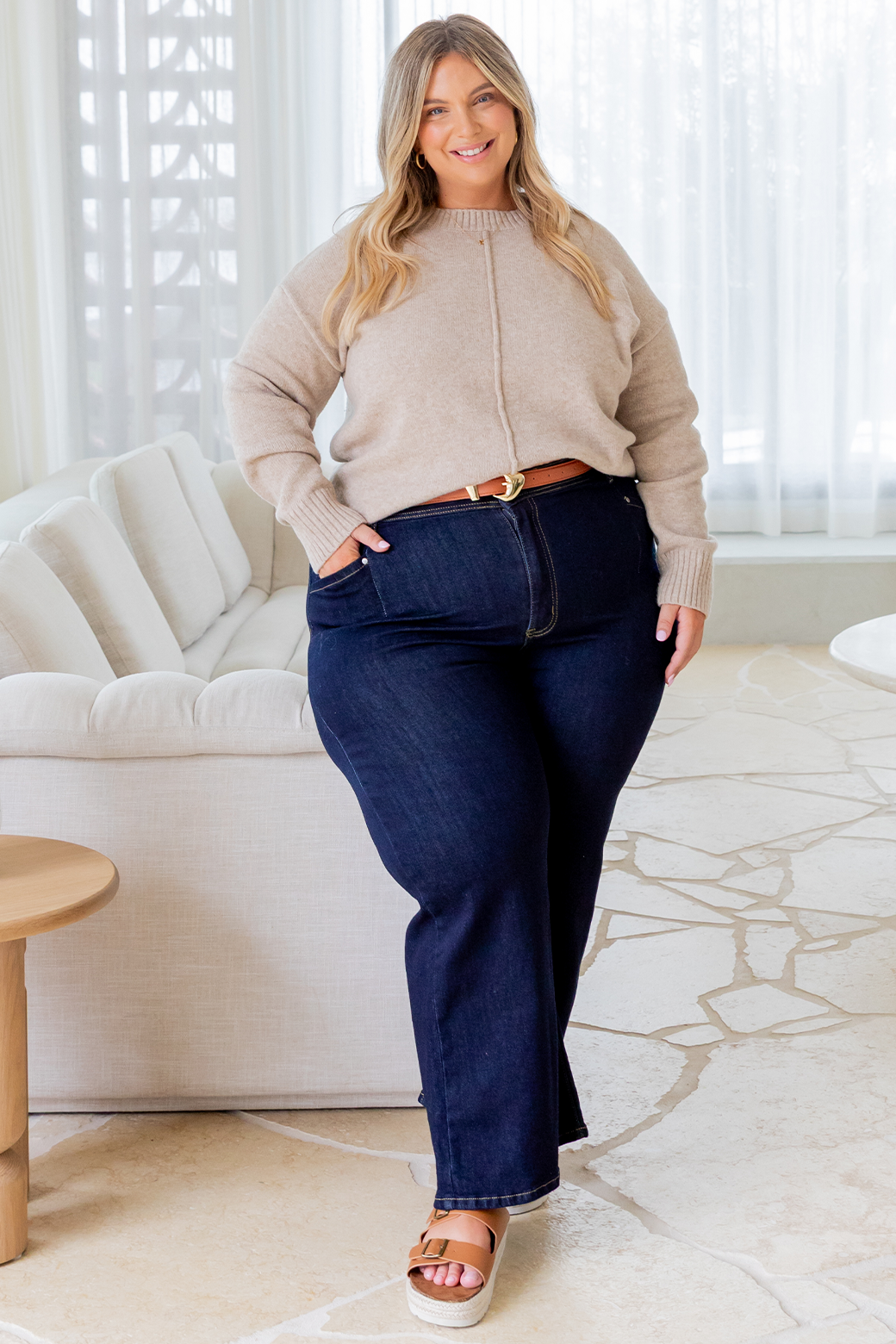 Bilson Wool Blend Crew Neck Jumper Latte