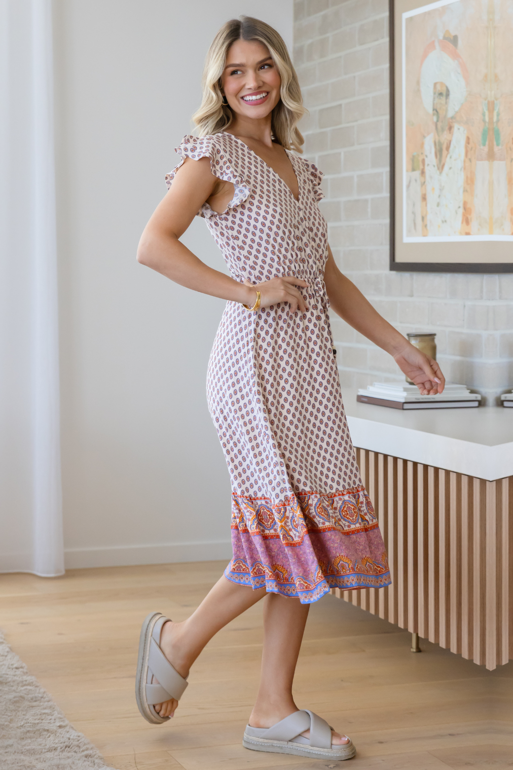 Blake Midi Dress Lily Print Natural