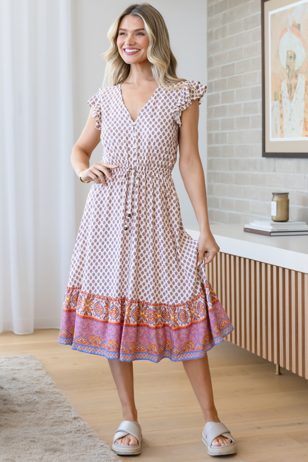 Blake Midi Dress Lily Print Natural