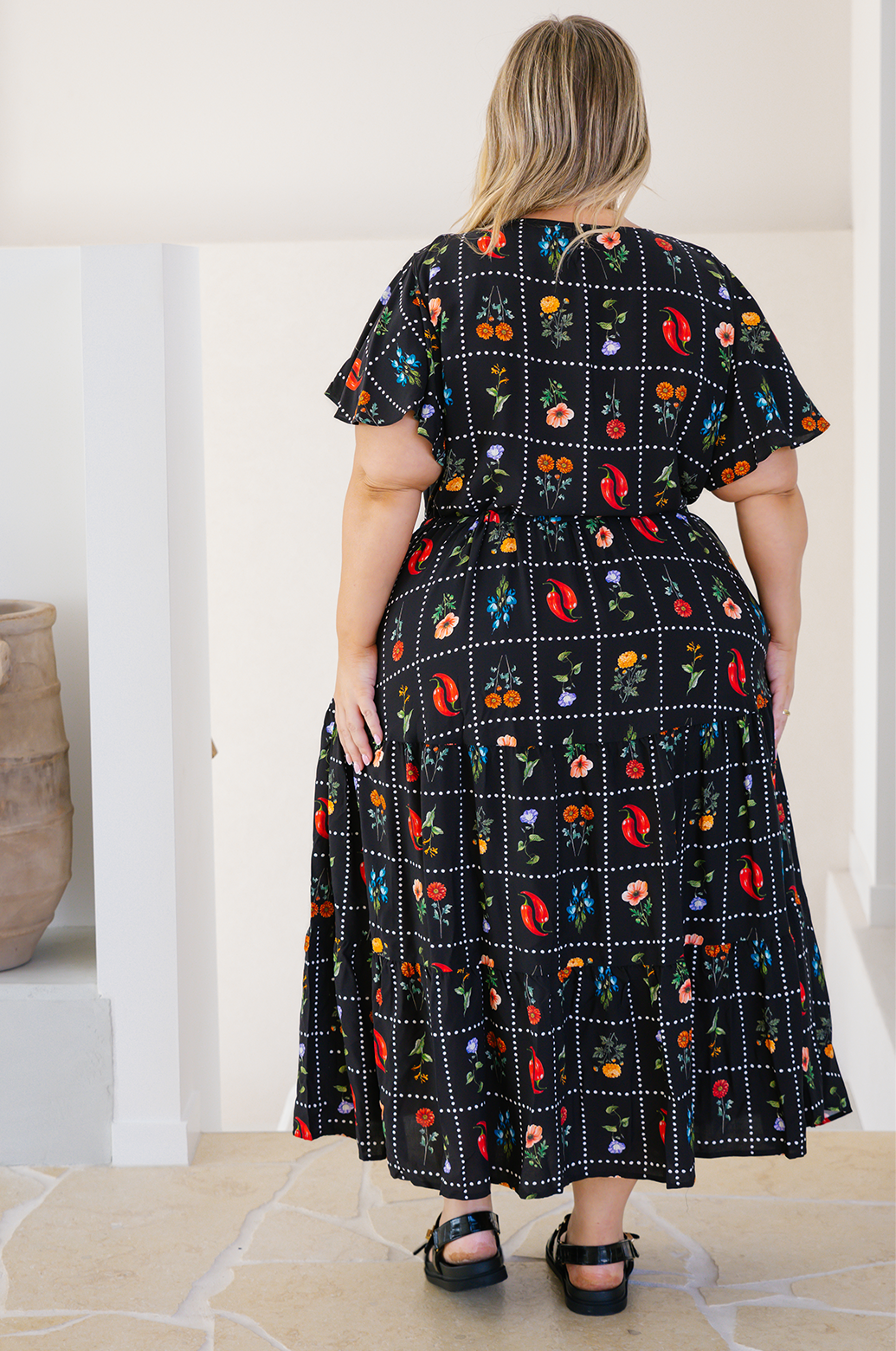 Bonnie Midi Dress Chilli Tile Print