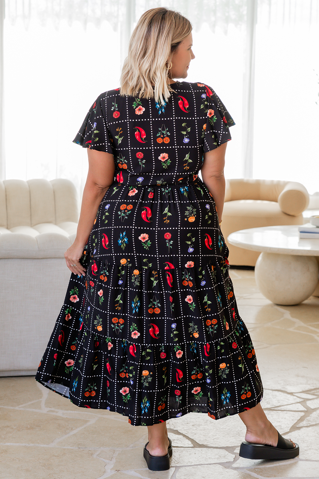 Bonnie Midi Dress Chilli Tile Print