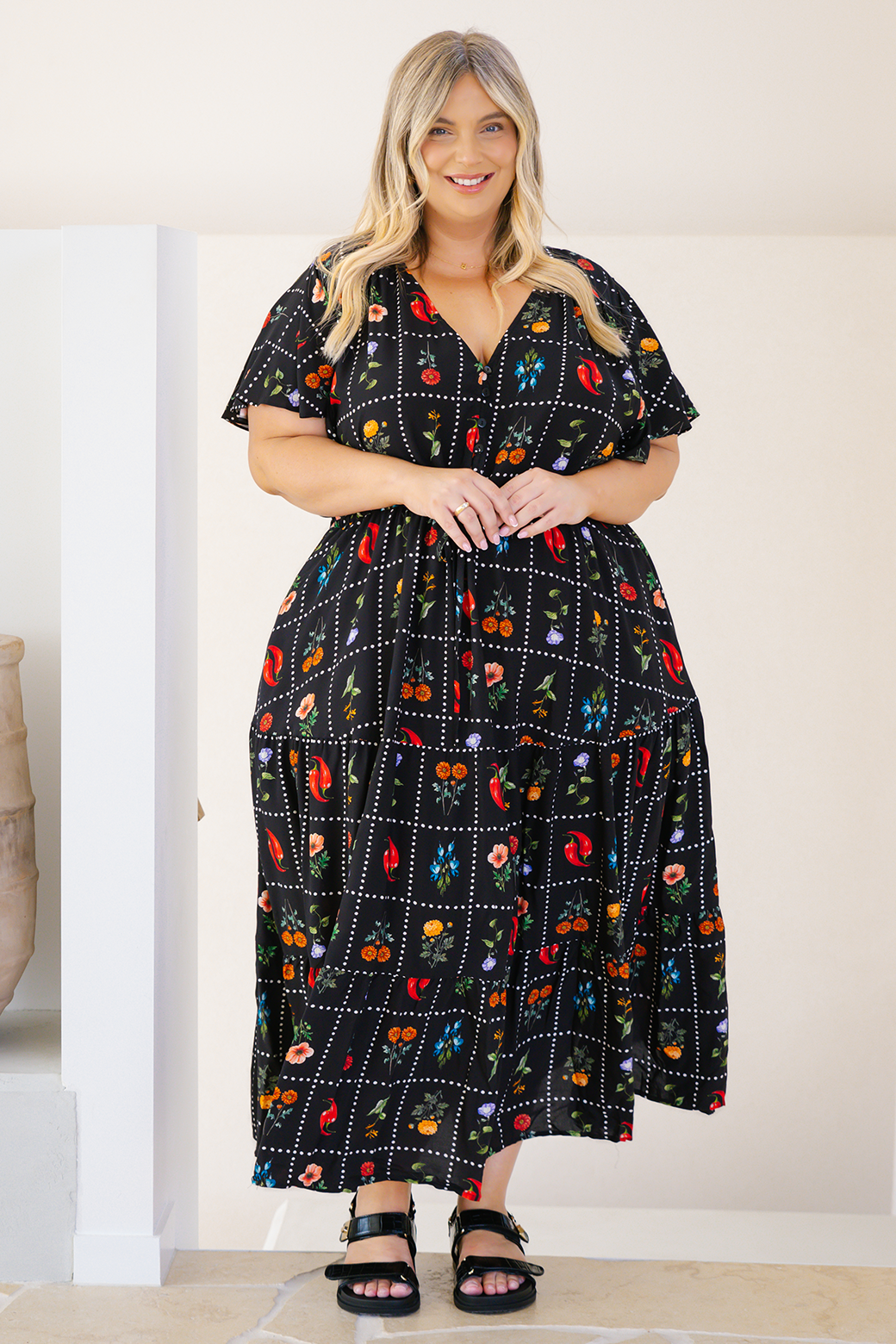 Bonnie Midi Dress Chilli Tile Print
