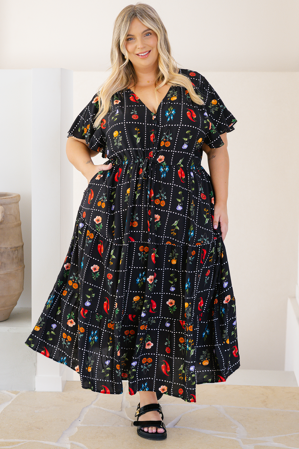 Bonnie Midi Dress Chilli Tile Print