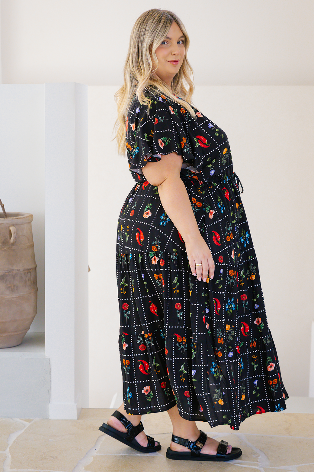 Bonnie Midi Dress Chilli Tile Print