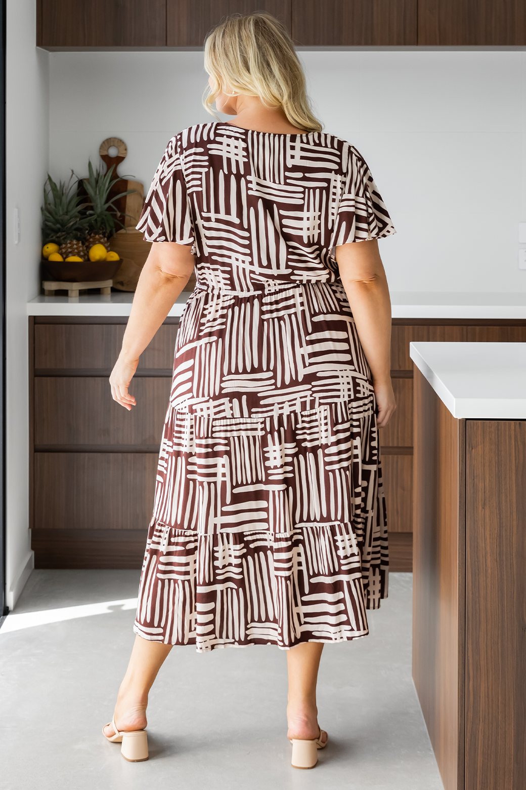 Final Sale | Bonnie Midi Dress Pathways Print Chocolate