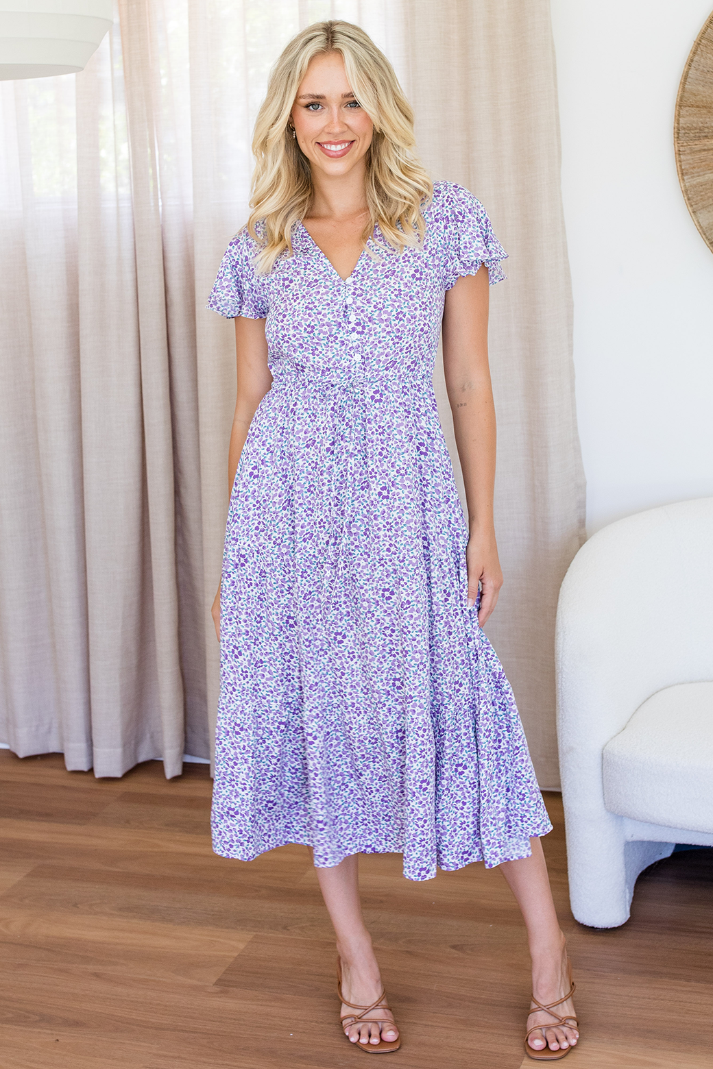 Final Sale | Bonnie Midi Dress Purple Ditsy