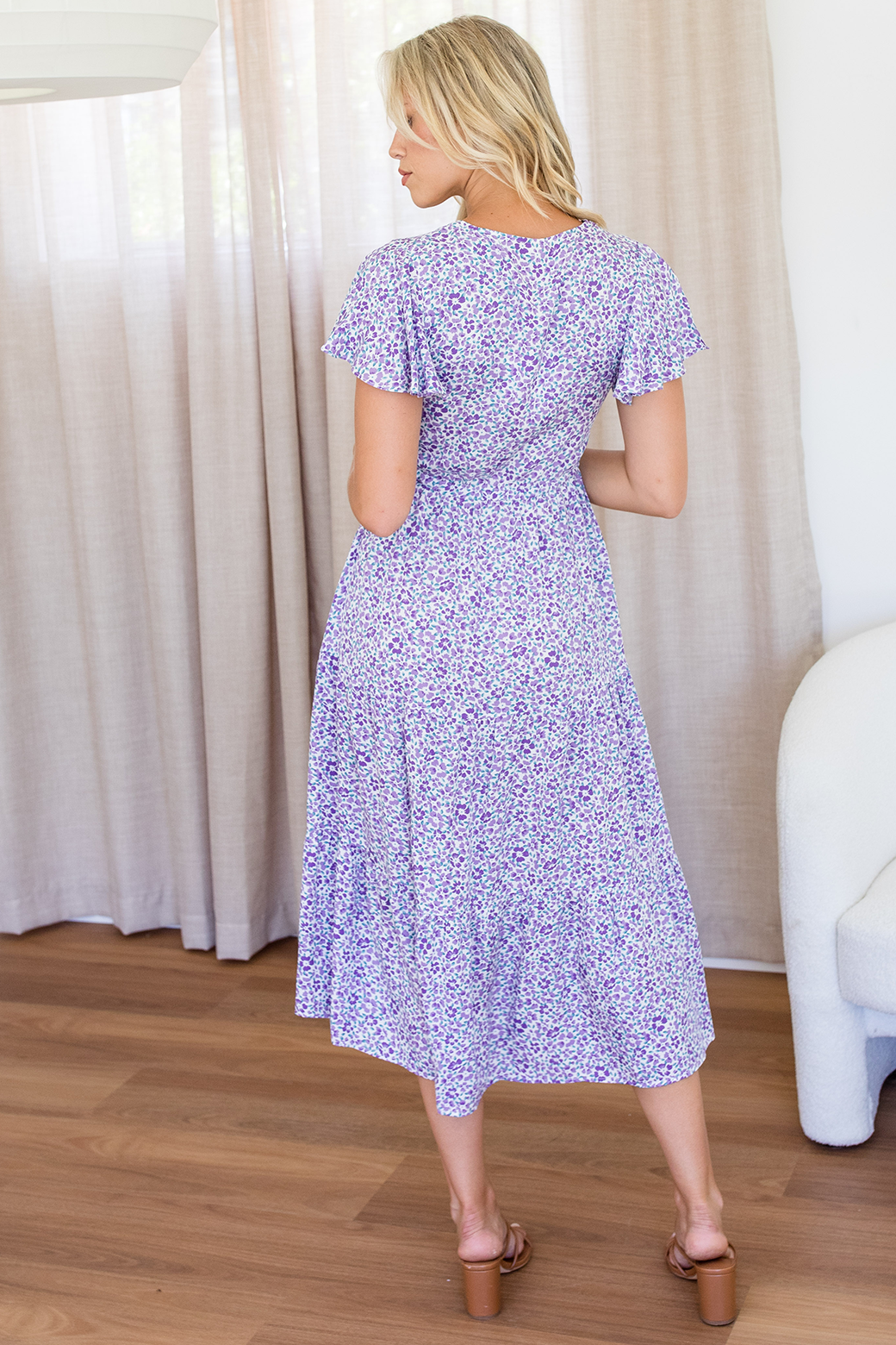 Final Sale | Bonnie Midi Dress Purple Ditsy