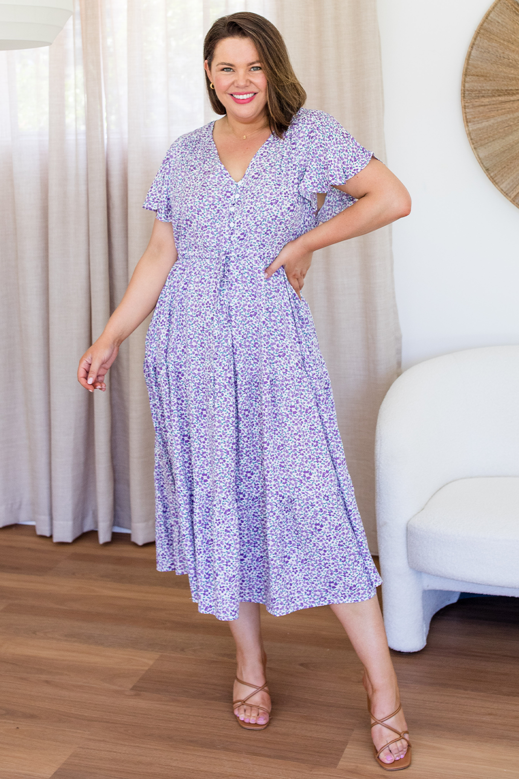 Final Sale | Bonnie Midi Dress Purple Ditsy