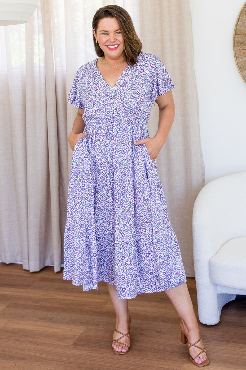 Final Sale | Bonnie Midi Dress Purple Ditsy