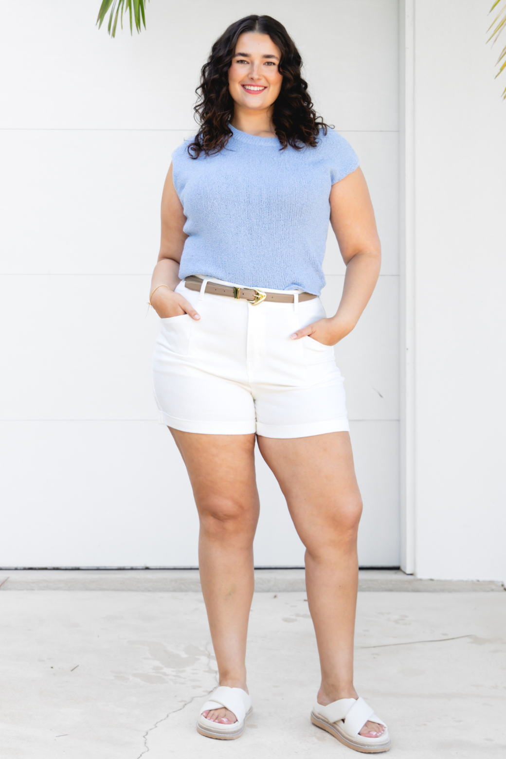 Bonnie White Stretch Denim Cuffed Shorts