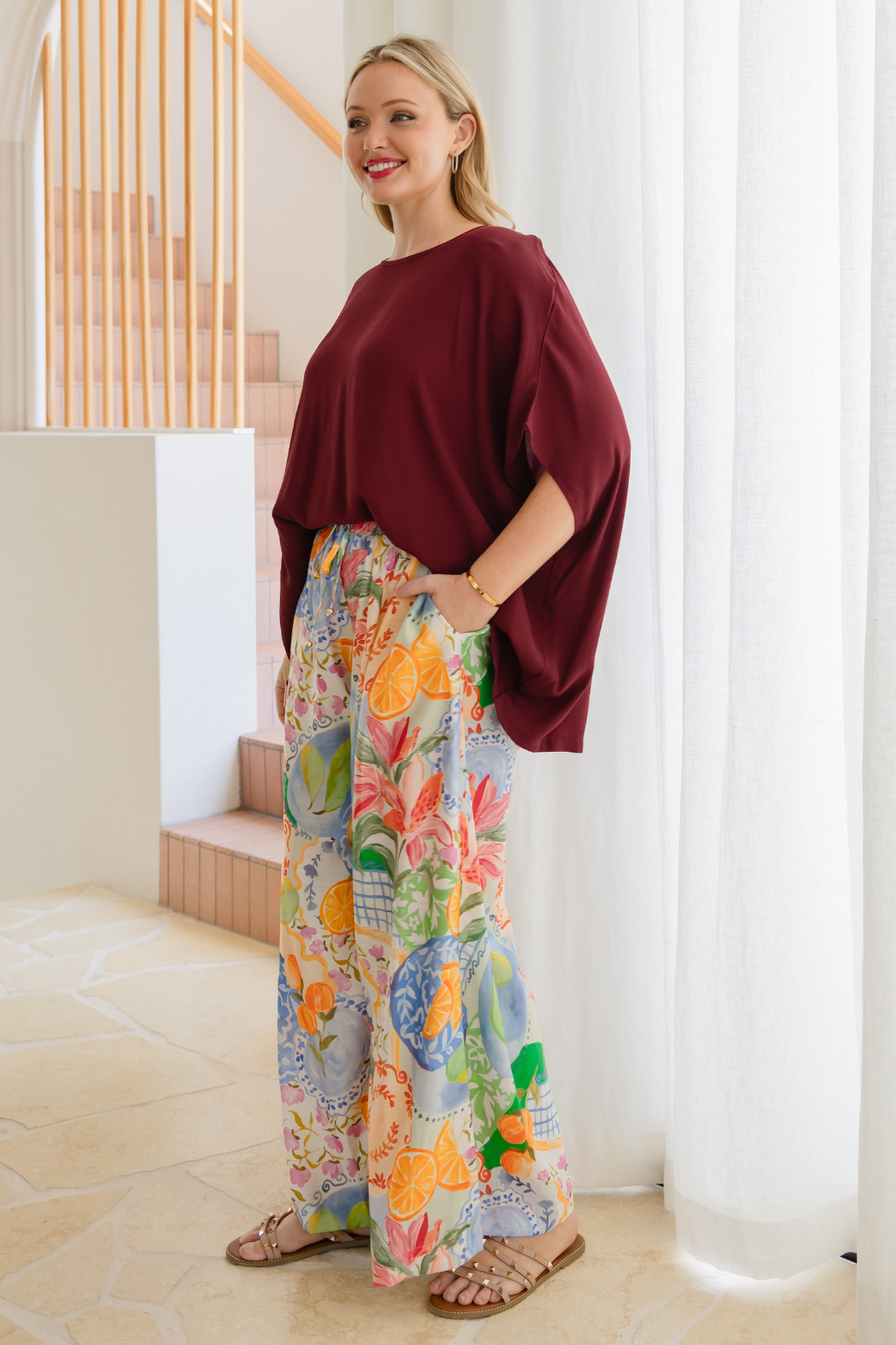 Brodie Drape Top Burgundy