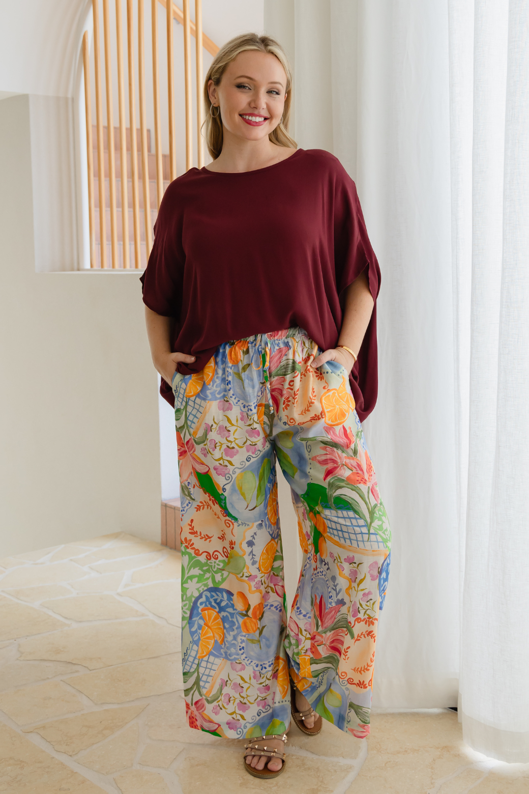 Brodie Drape Top Burgundy