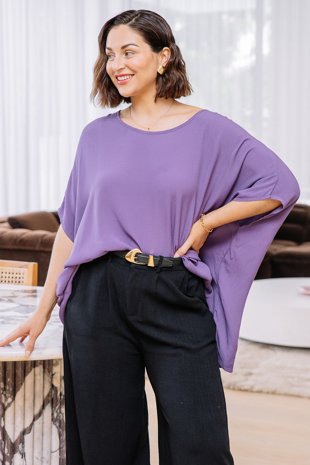 Brodie Drape Top Dusk Purple