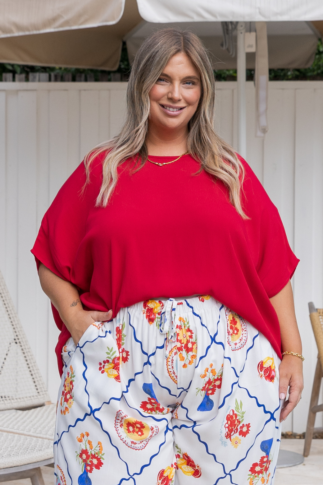 Brodie Drape Top Ruby Red