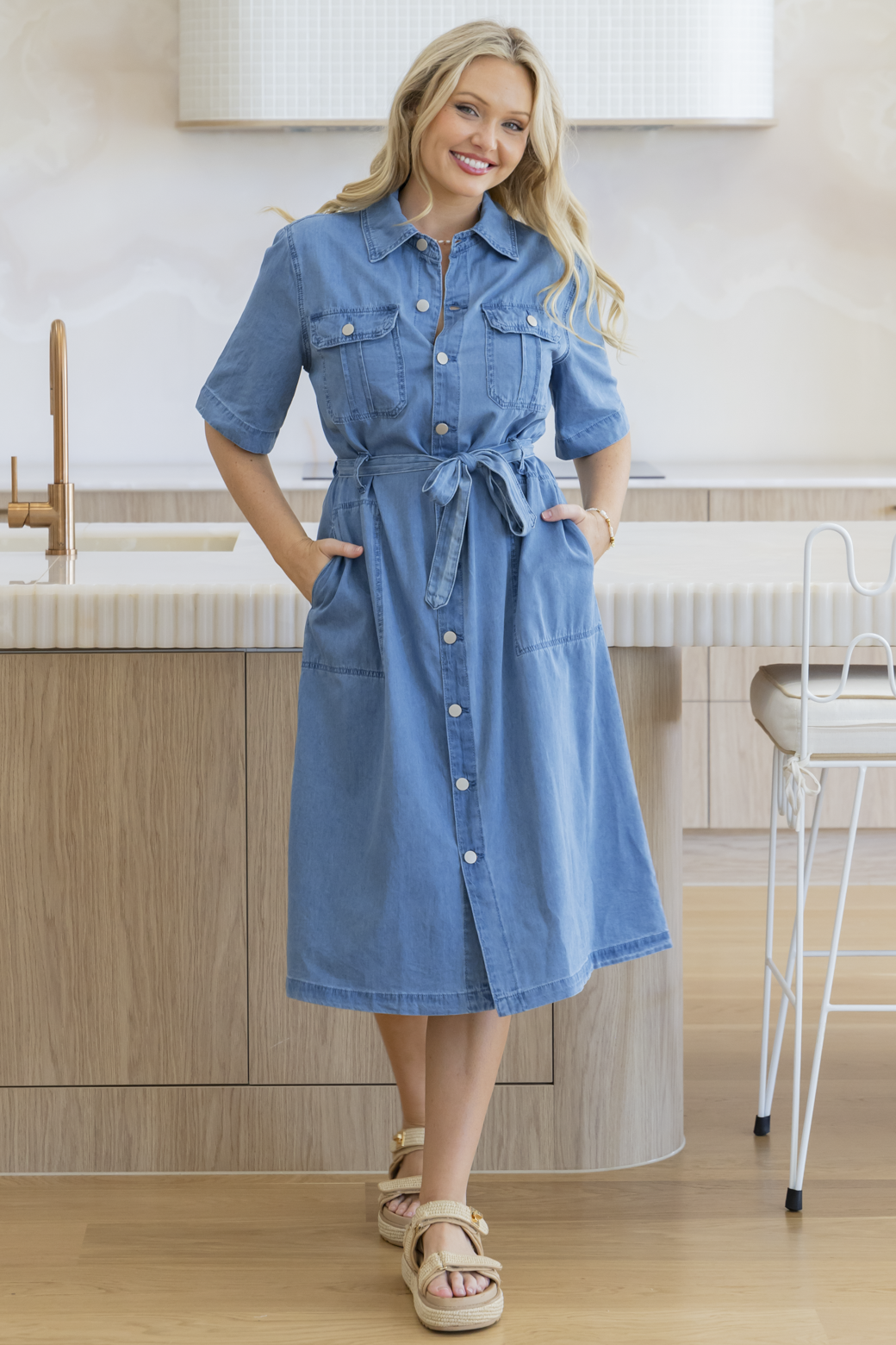 Turner Midi Dress Chambray  Orange Sherbet Boutique