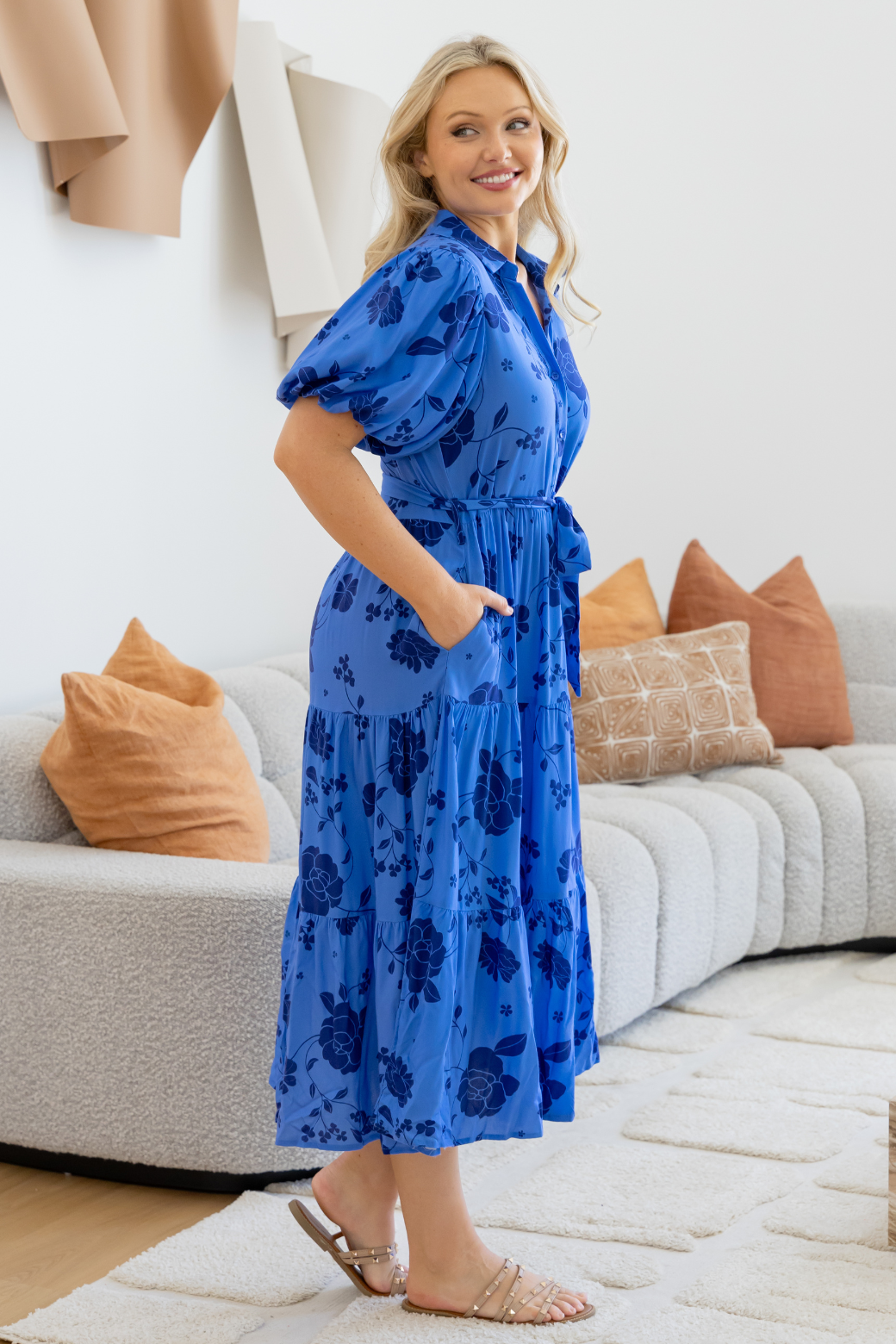 Camilla Midi Dress Miley Print Blue