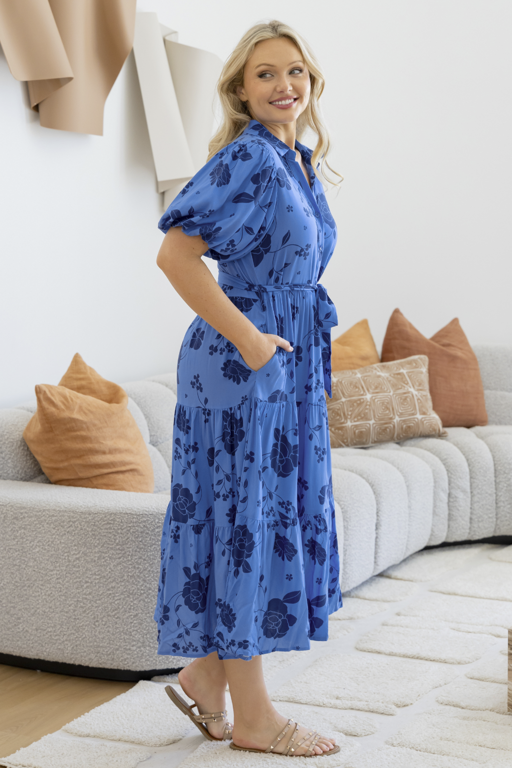 Final Sale | Camilla Midi Dress Miley Print Blue