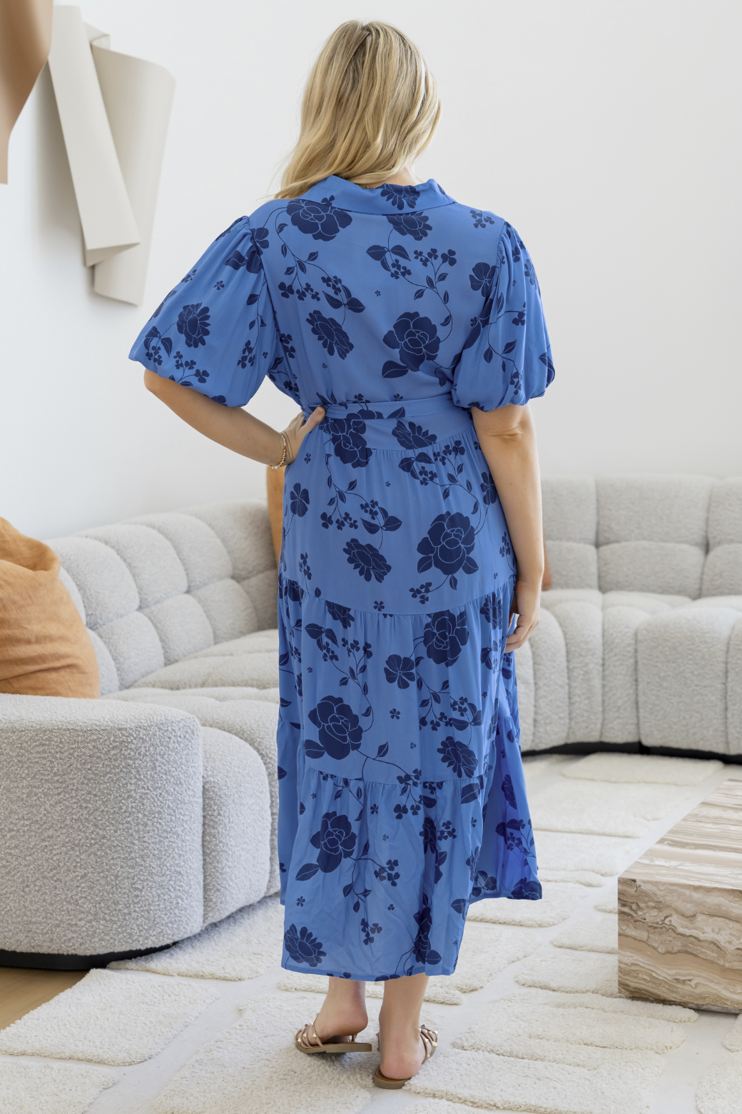 Final Sale | Camilla Midi Dress Miley Print Blue