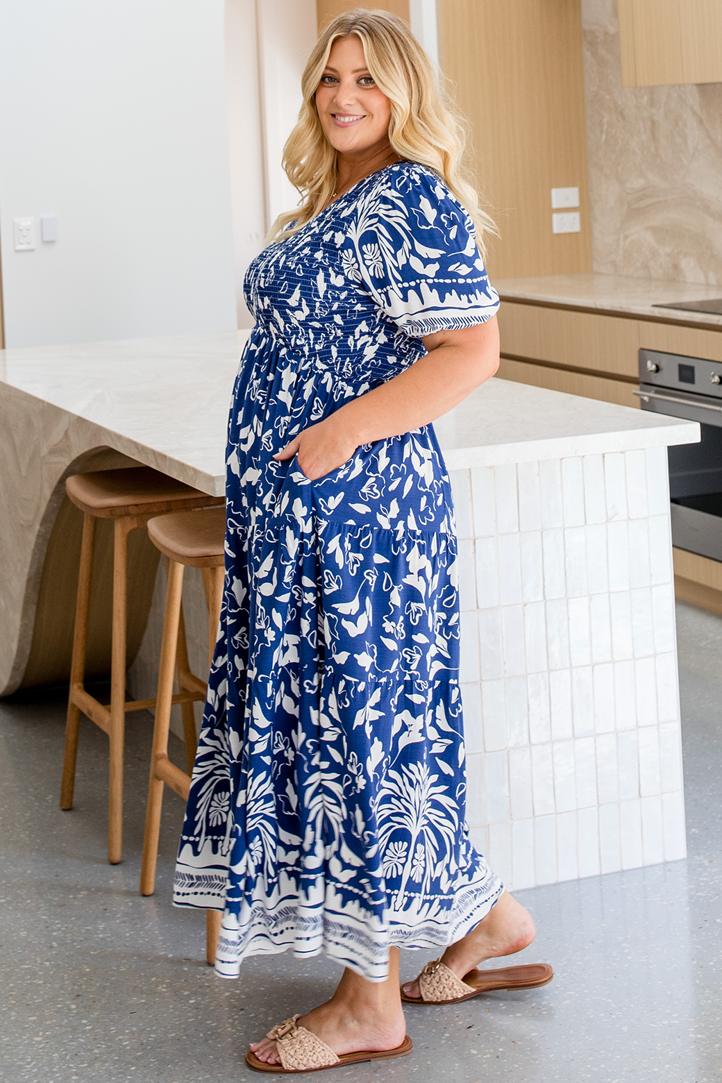 Final Sale | Caris Midi Dress Mahalo Print Navy White