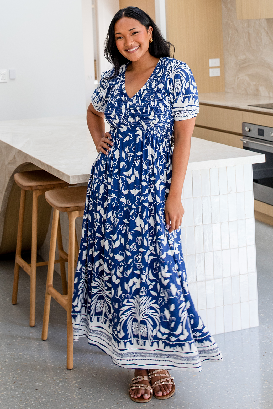Final Sale | Caris Midi Dress Mahalo Print Navy White