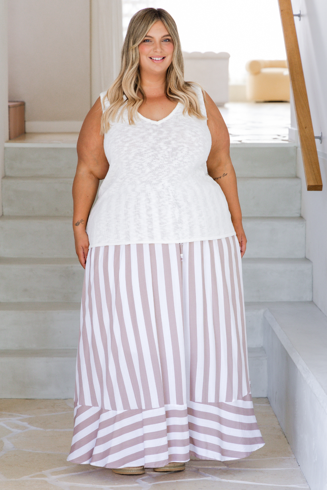 Cassie Knitted V Neck Top White