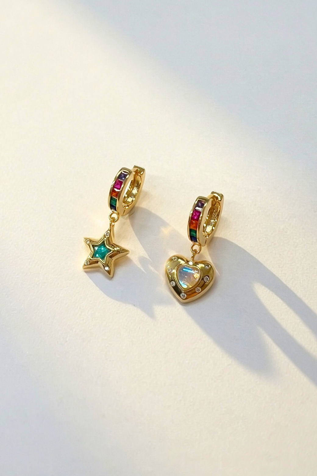 Celestial Rainbow Star and Heart Earrings