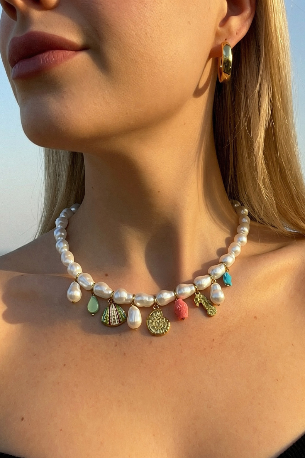 Chunky Pearl Charm Necklace