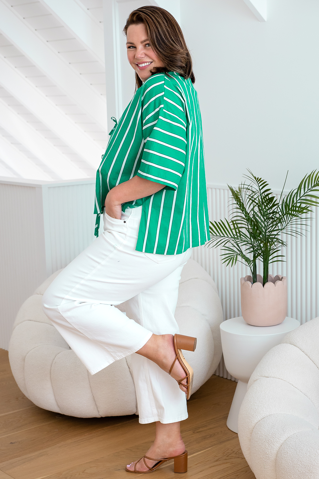 Final Sale | Cinco Tie Shirt Green Stripe
