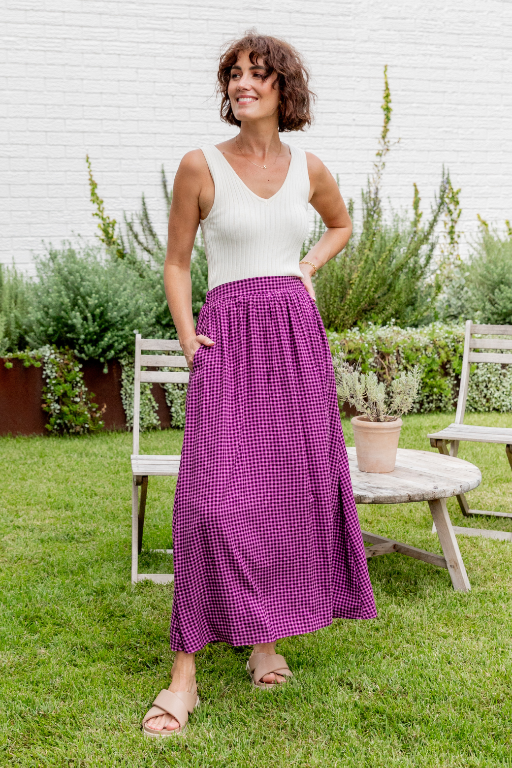 Cleo Maxi Skirt Plum Gingham