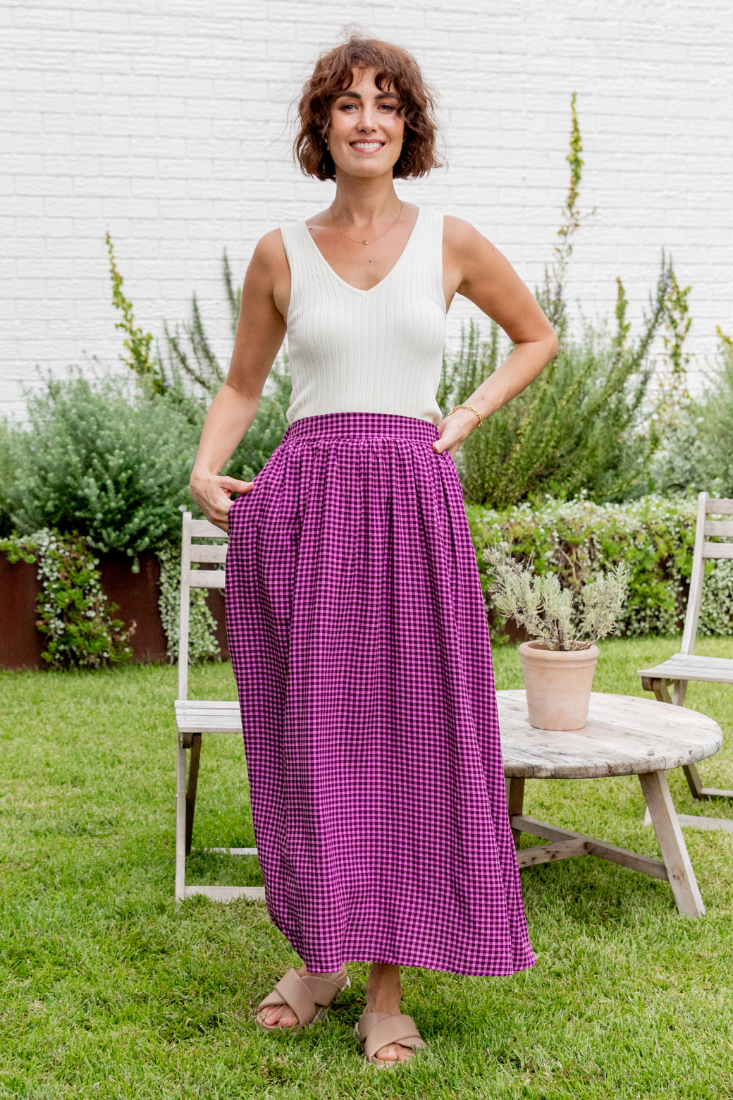 Cleo Maxi Skirt Plum Gingham