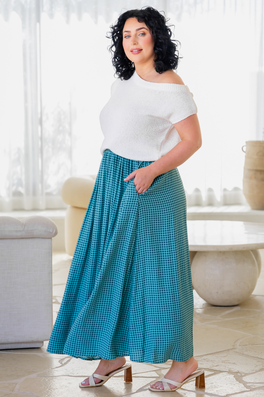 Cleo Maxi Skirt Teal Gingham