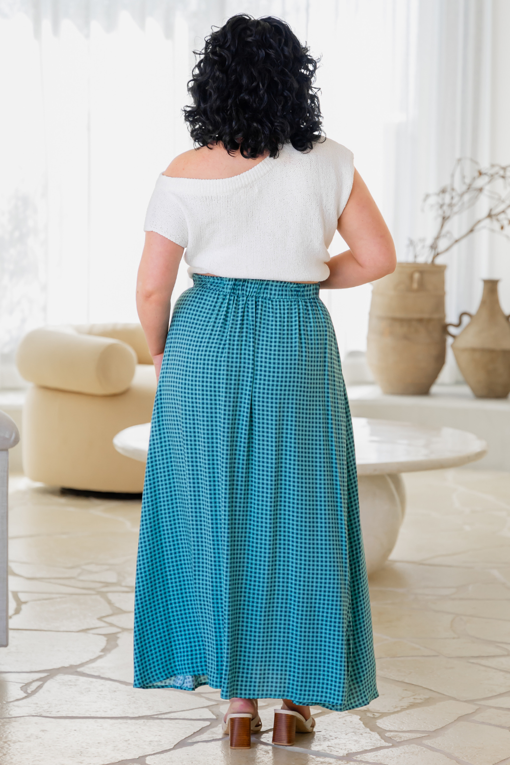 Cleo Maxi Skirt Teal Gingham