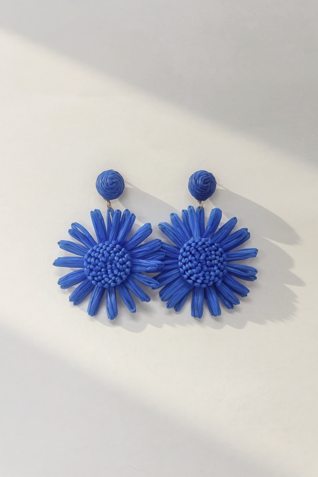 Cobalt Rattan Flower Drop Earrings