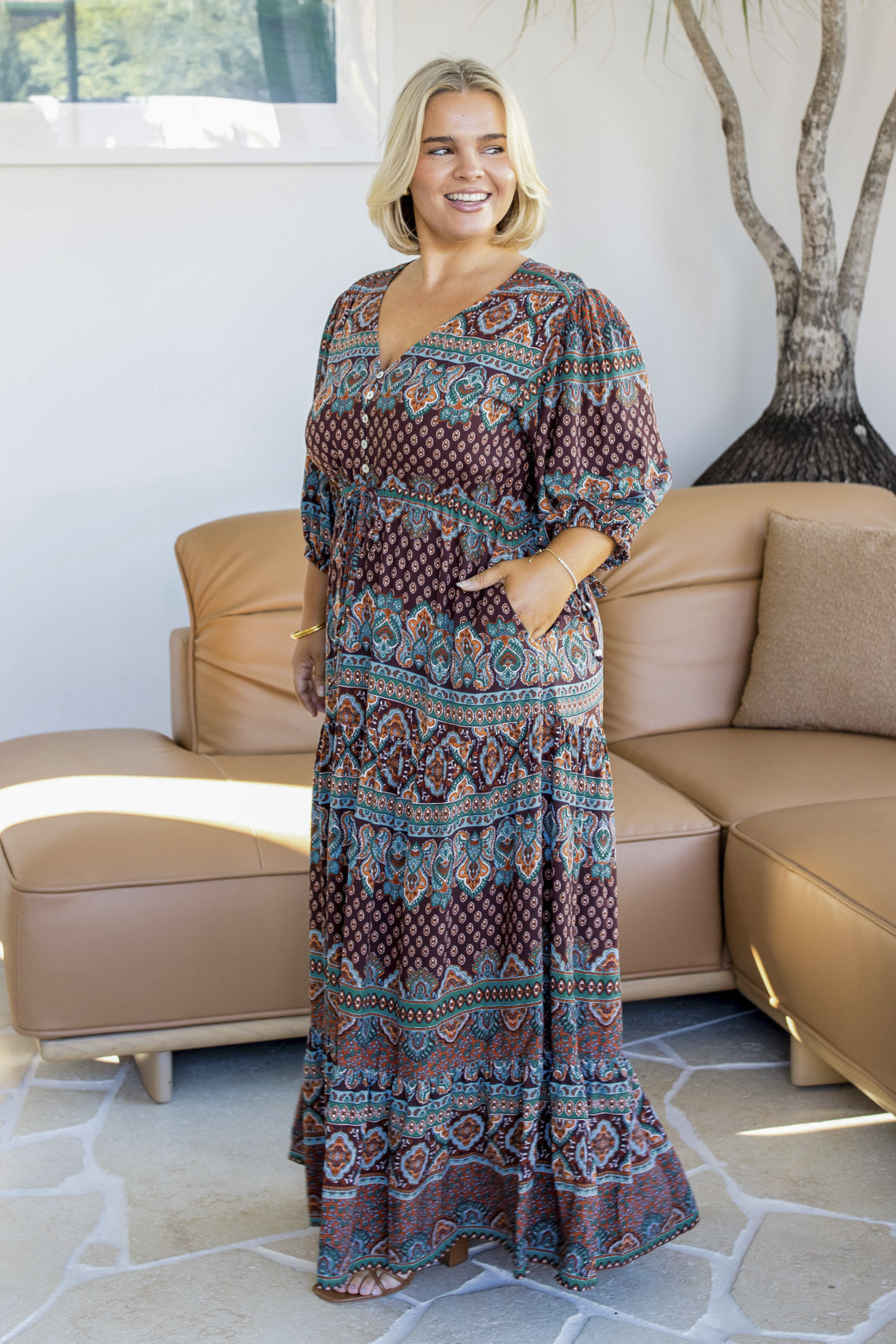 Cody Maxi Dress Lily Print Chocolate