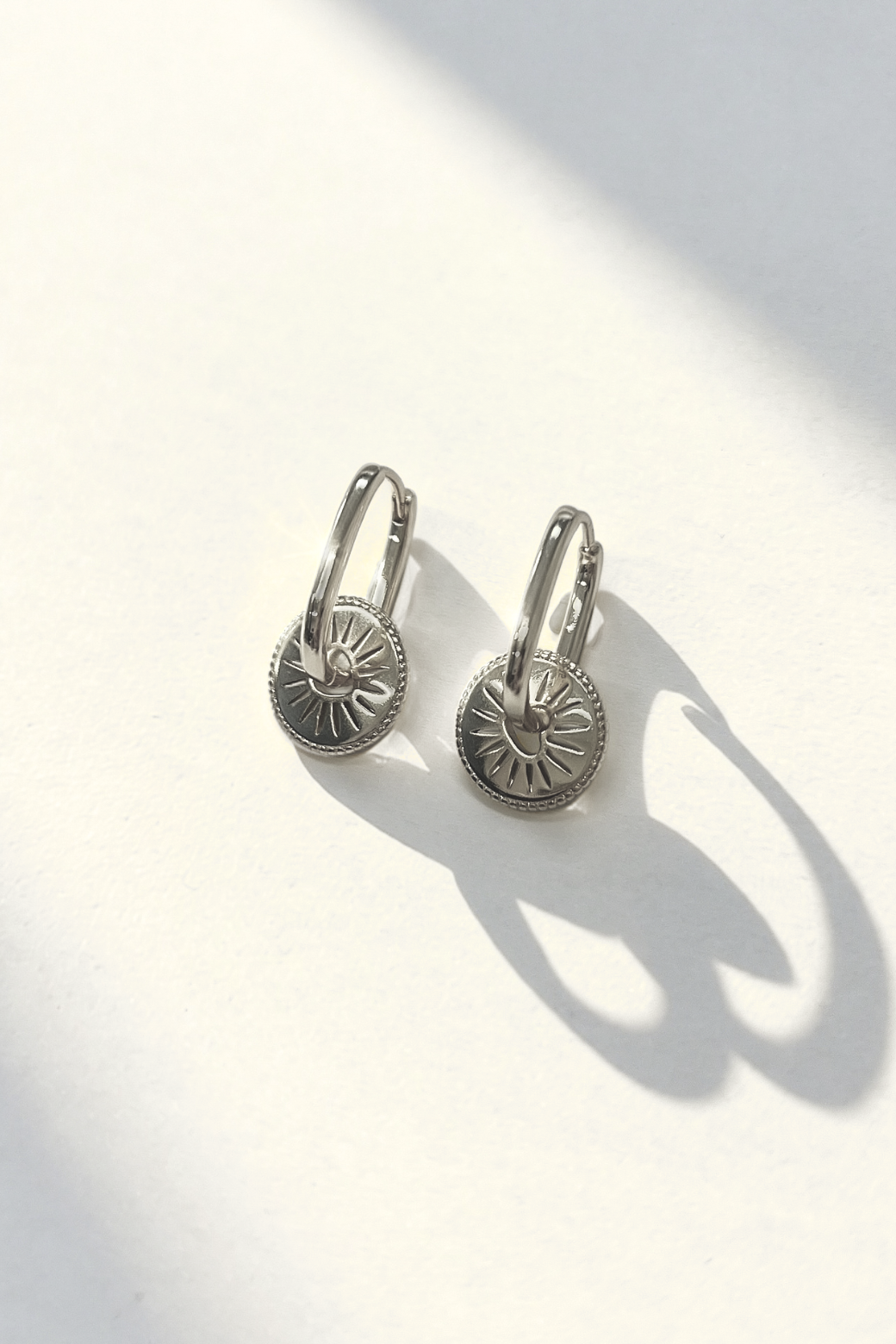 Coin Star Hoop Huggie Earrings Silver