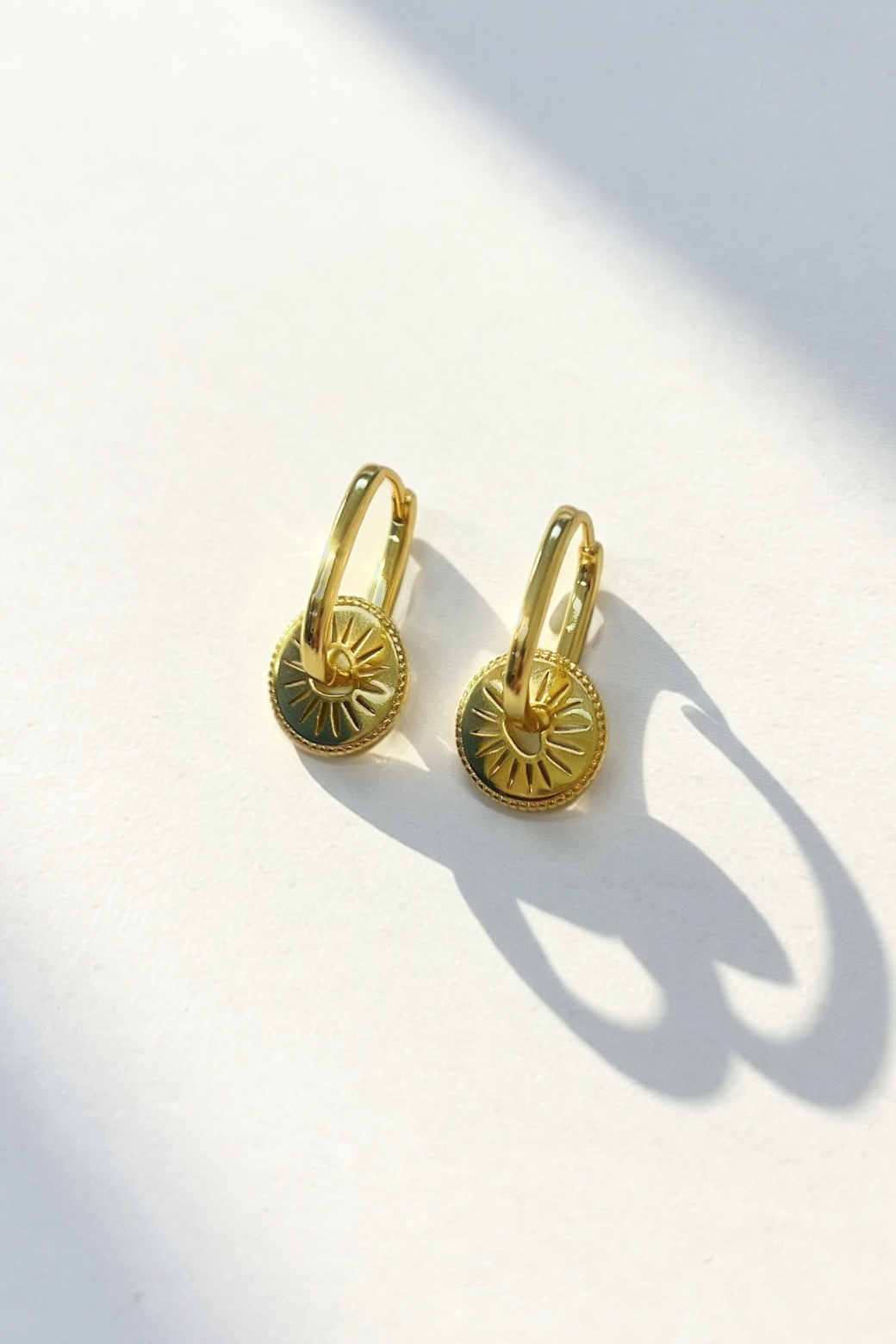 Coin Star Hoop Huggie Earrings Gold