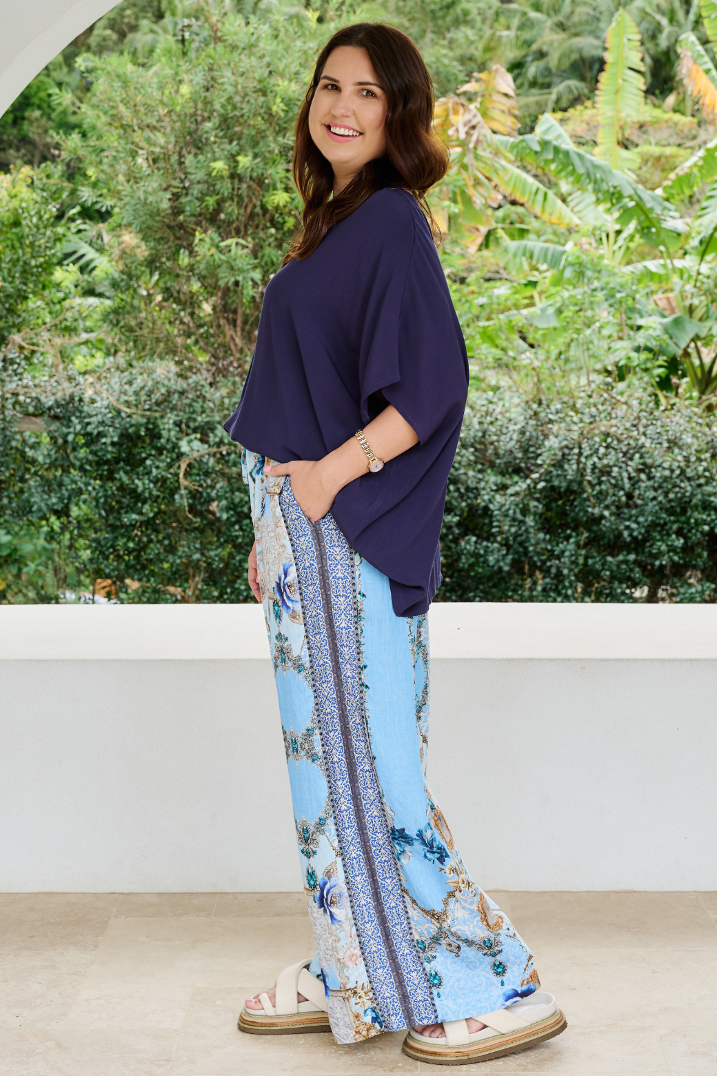 Corey V Neck Drape Top Navy